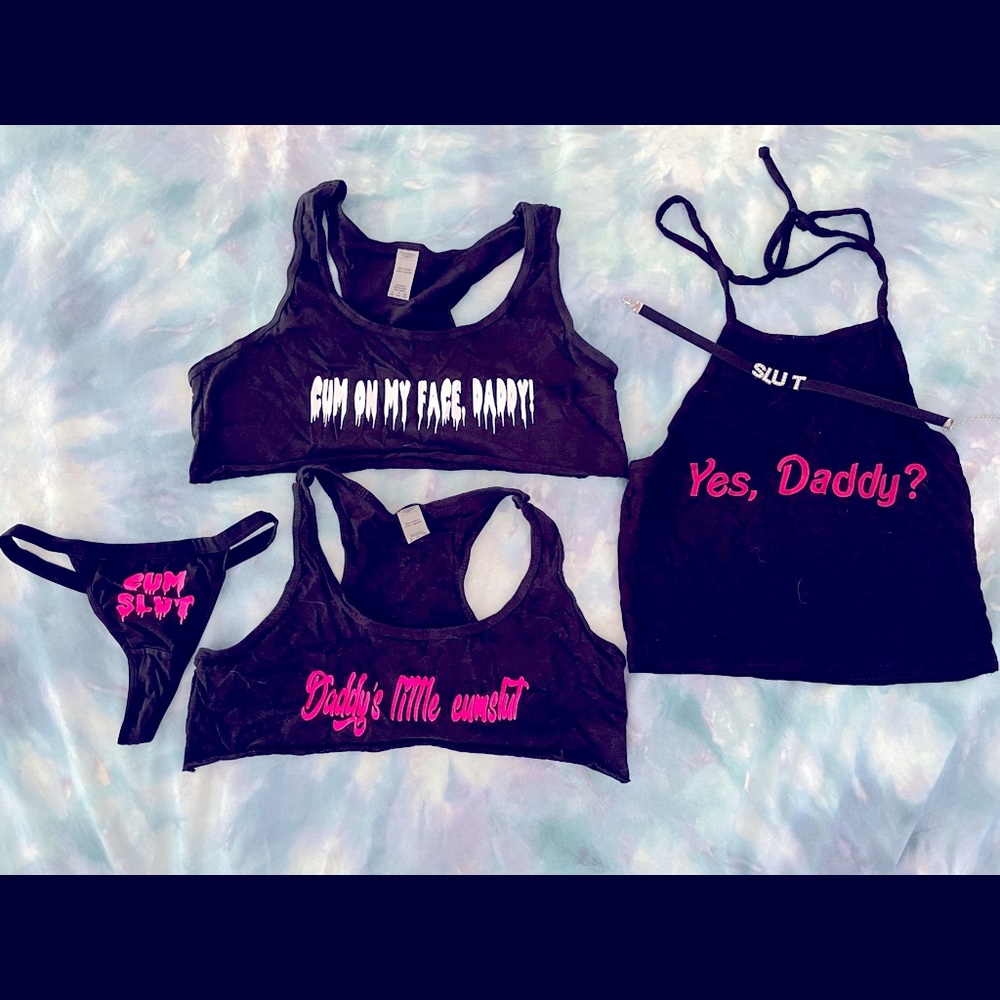 BDSM kink little slut daddy <3 tops, thong & choker <3